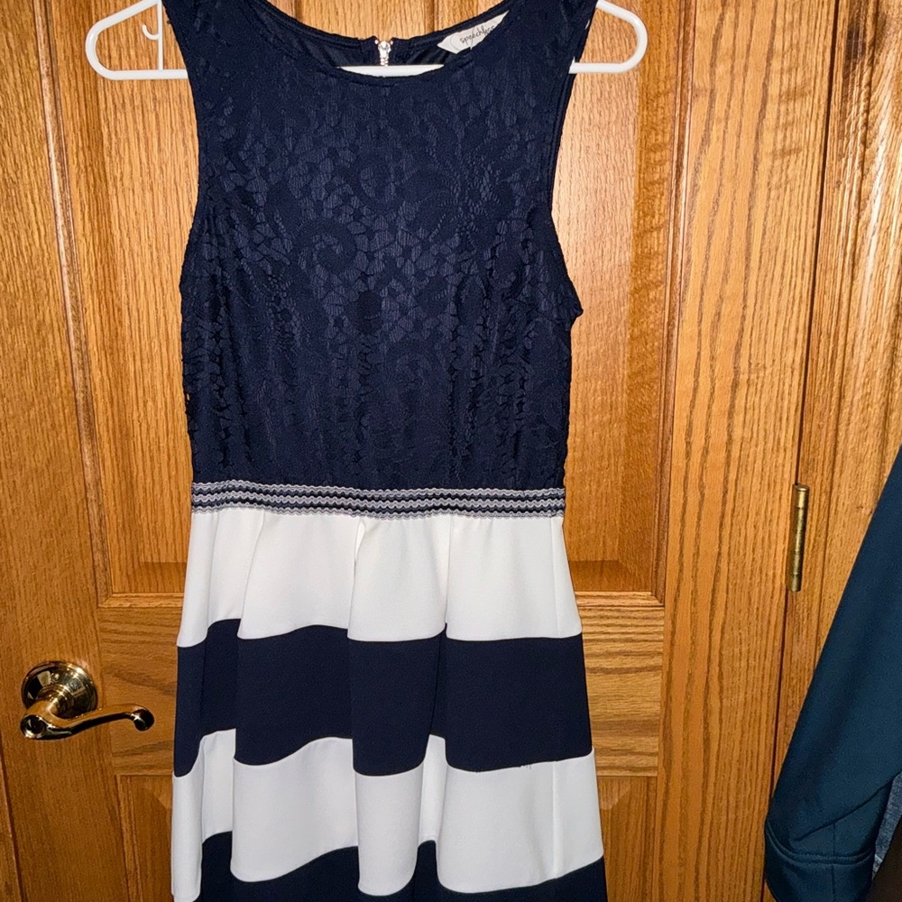 Women’s Navy and white lace top fit and flare dress